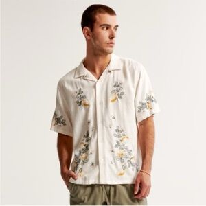 Abercrombie & Fitch Men’s Floral Print White Linen Shirt